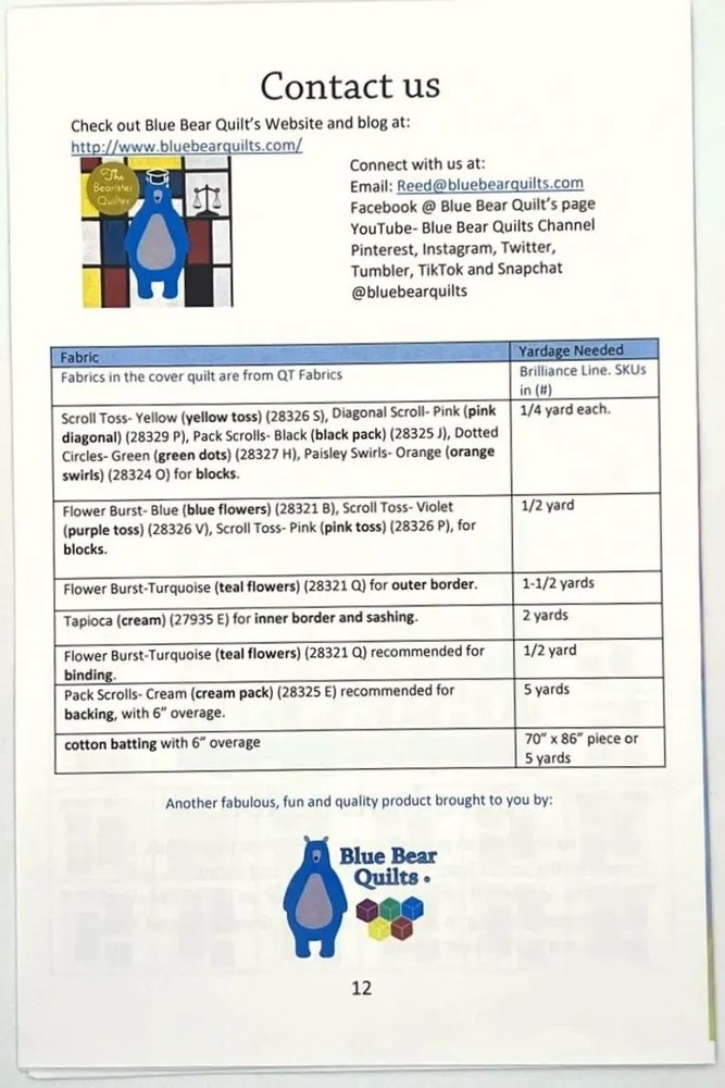 Scarborough Fair Pattern by Blue Bear Quilts