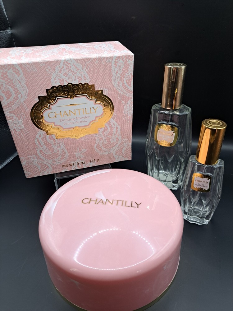 Vintage Chantilly Dusting Powder Box  Solid Pink Plastic Case Empty