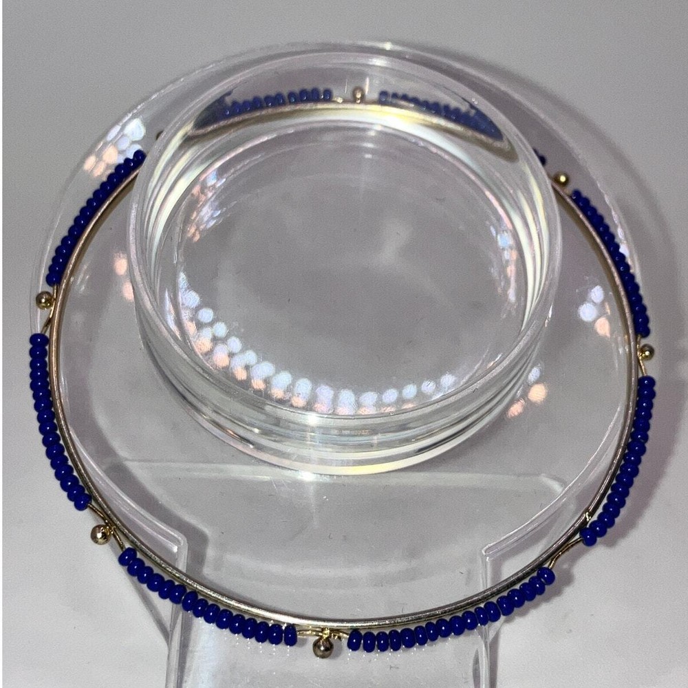 Tiny Faux Blue Lapis Beaded Slide Gold-Tone 2 5/8" Bangle!