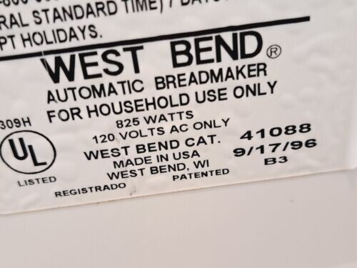 Power Cord Assembly for West Bend Bread Maker Machine Model 41088