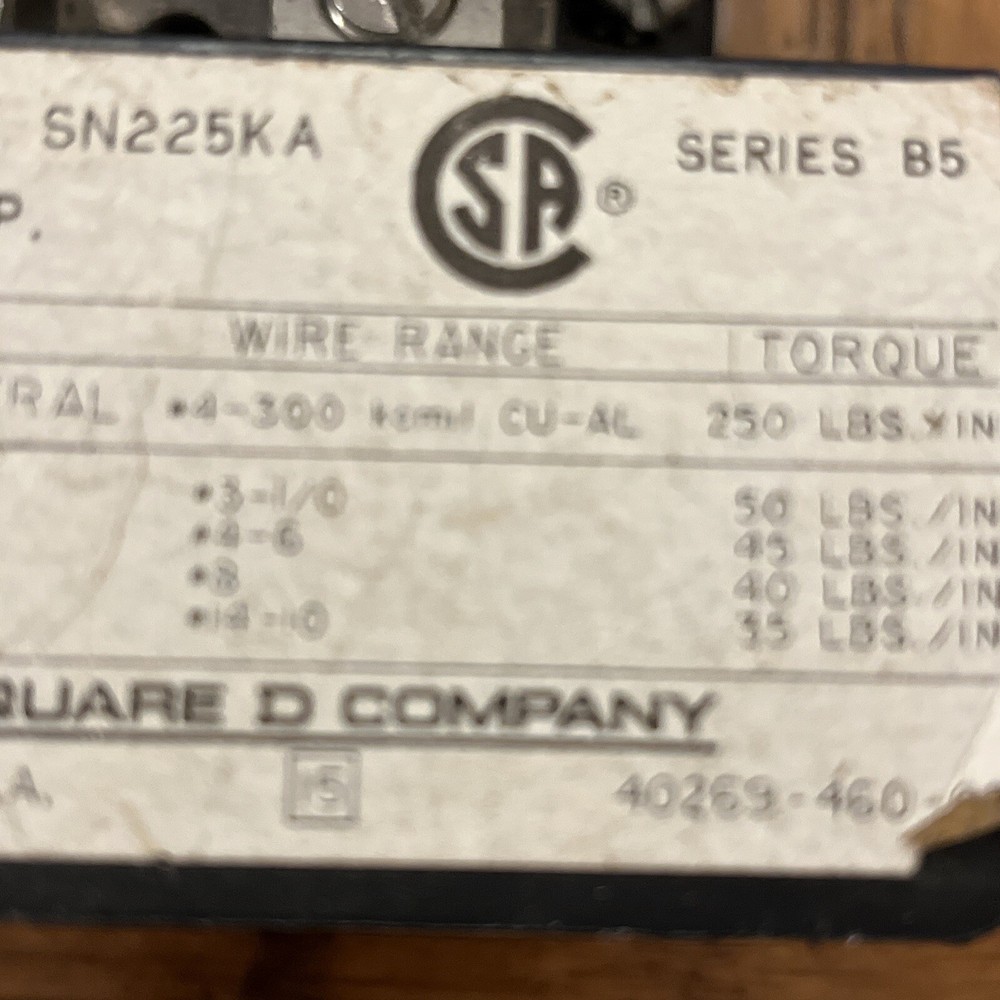 Square D Neutral Blocks Used SN100FA and SN225KA