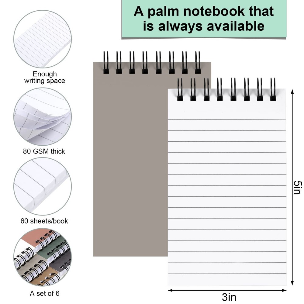 Utron 6Pcs Spiral Notebook, Double Loop Pocket Notebook, Office Style Mini No...