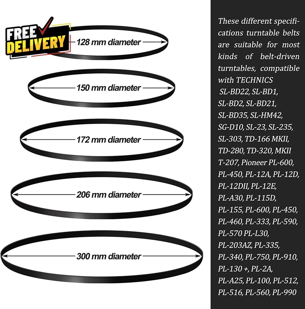 10 Pieces Turntable Belt Different Specifications Machine Recorder Rubber Belt