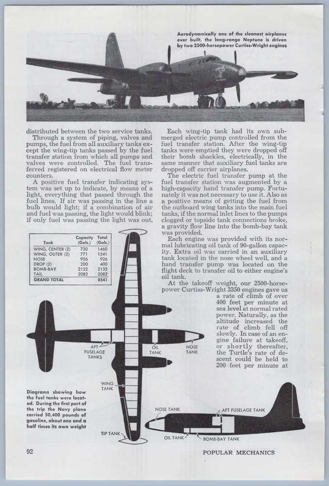 1946 Article - Lockheed P2V Neptune Navy Airplane Record Non Stop Flight