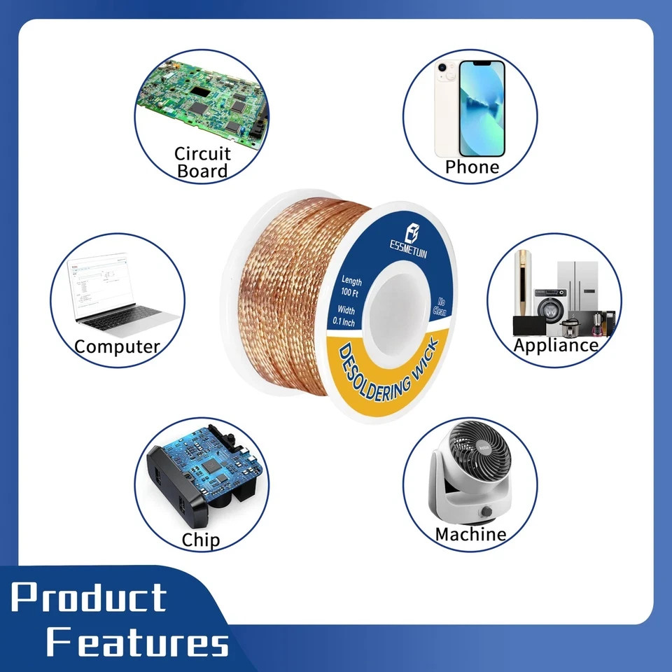 Solder Wick Braid 100Ft with Flux for Electronic, Desoldering Wick B...
