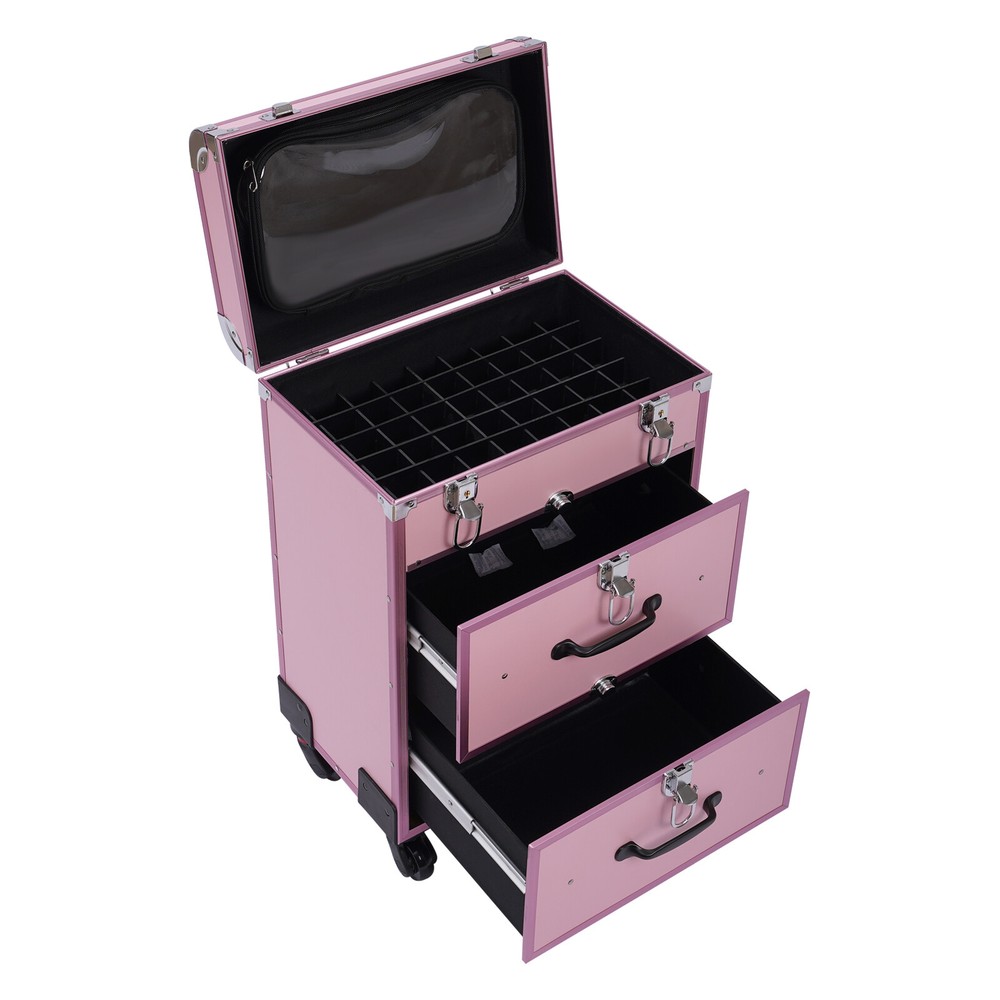 Cosmetic Pro Rolling Makeup Train Case Aluminum Trolley Train Case Box Organizer