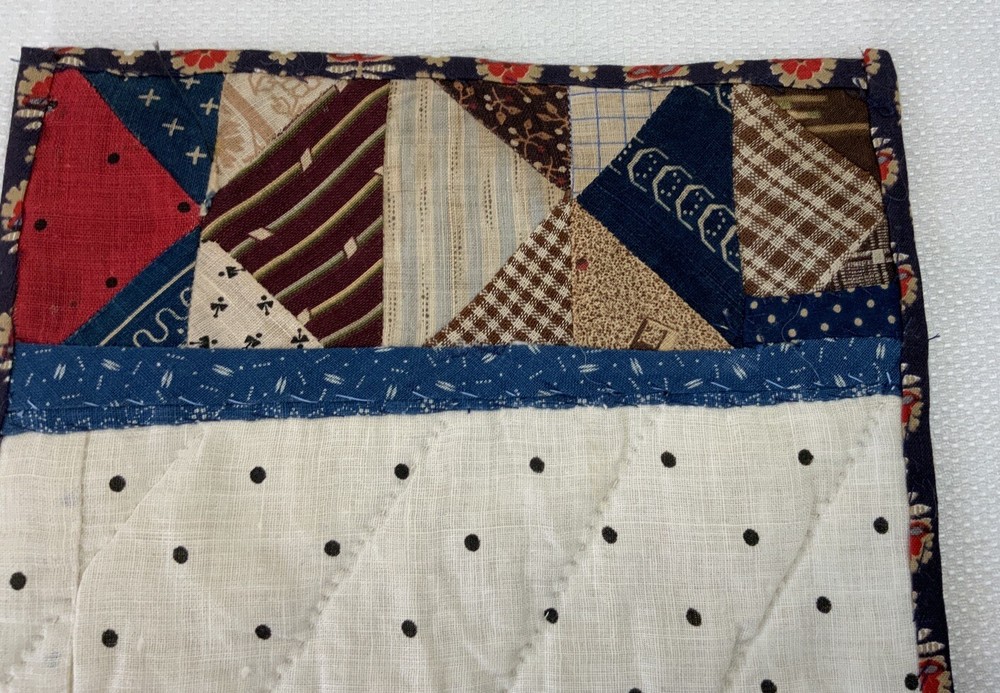 Antique Vintage Patchwork Quilt Table Topper, Early Calico Prints, Triangles