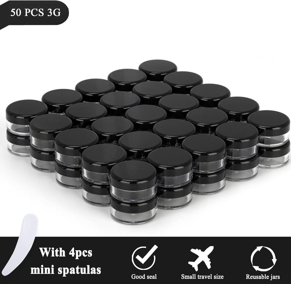 Mini Sample Containers with Lids, Empty Jars, 3 Gram, 50 Pack