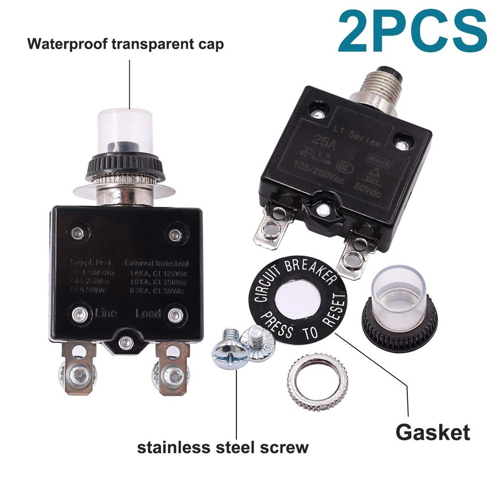 mxuteuk 2Pcs 20Amp Circuit Breakers Push Button Manual Reset 125/250V AC 20A