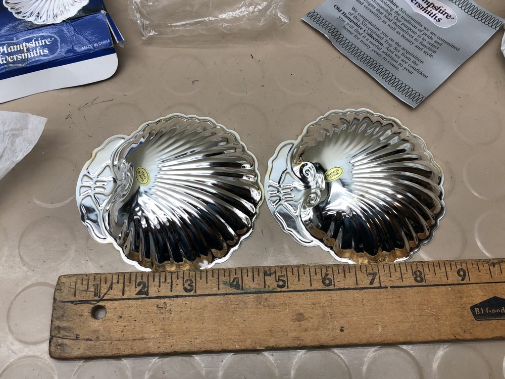 Silver Plated Shell Trays by Old Hampshire Silversmiths Lot of 2 Original Box