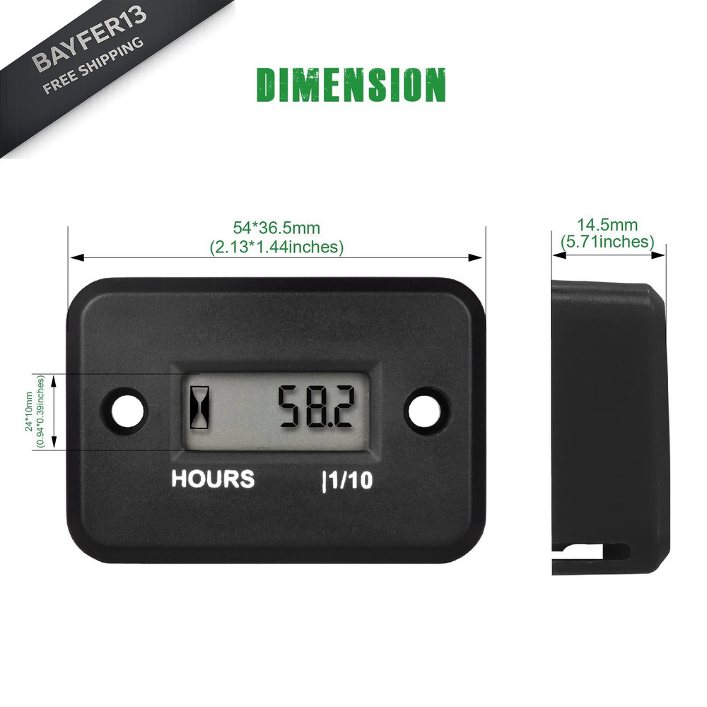 Yooreal Digital Inductive Hour Meter,Gas Engine Hr Meters,Dirt...