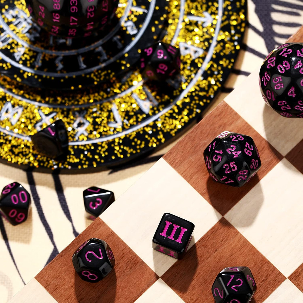 15 Pcs Complete Polyhedral Dice Set D3-D100 Spherical RPG Dice Set in Opaque Bla