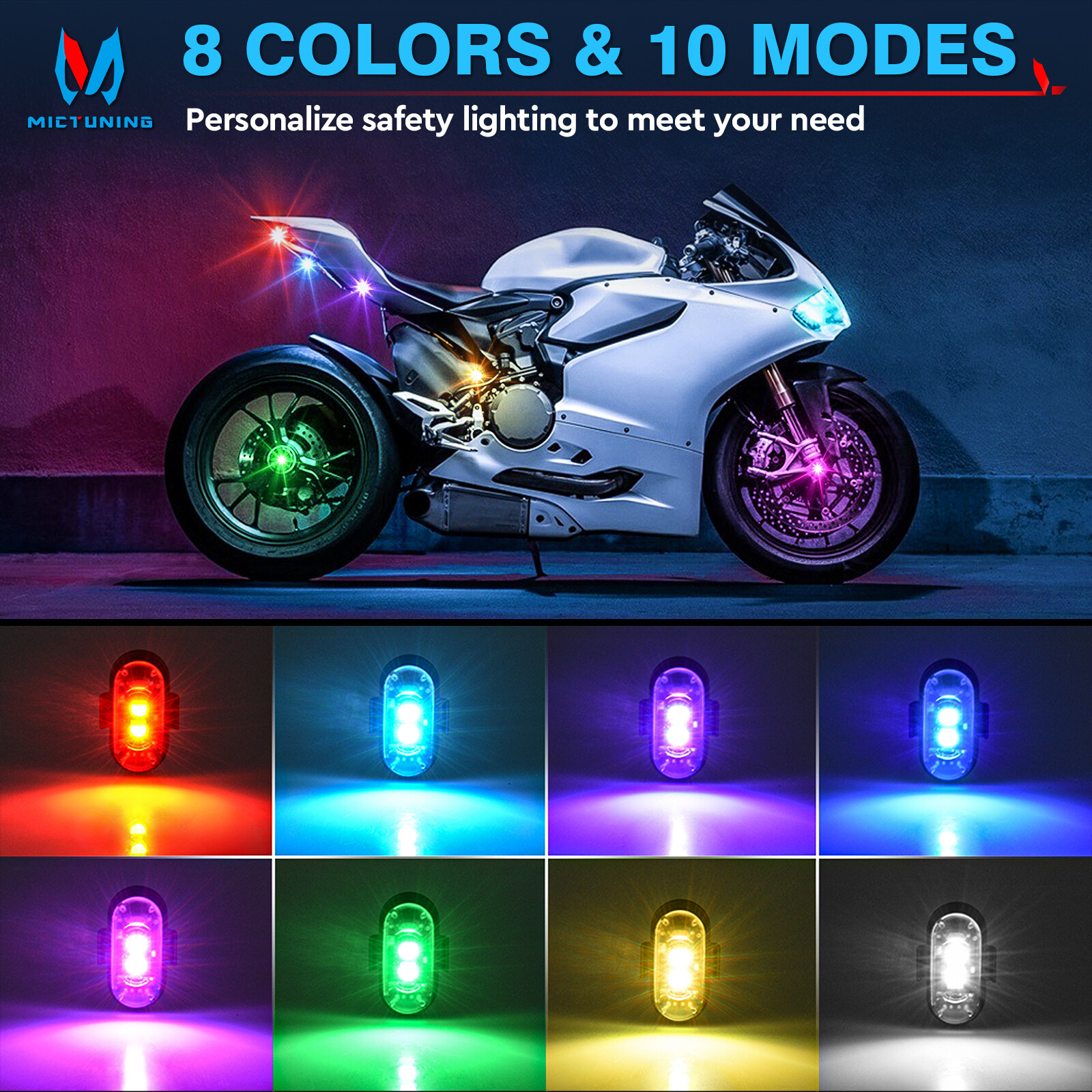 16 PCS Wireless LED Strobe Lights 8 Colors USB Rechargeable Anti-Collision Lamps