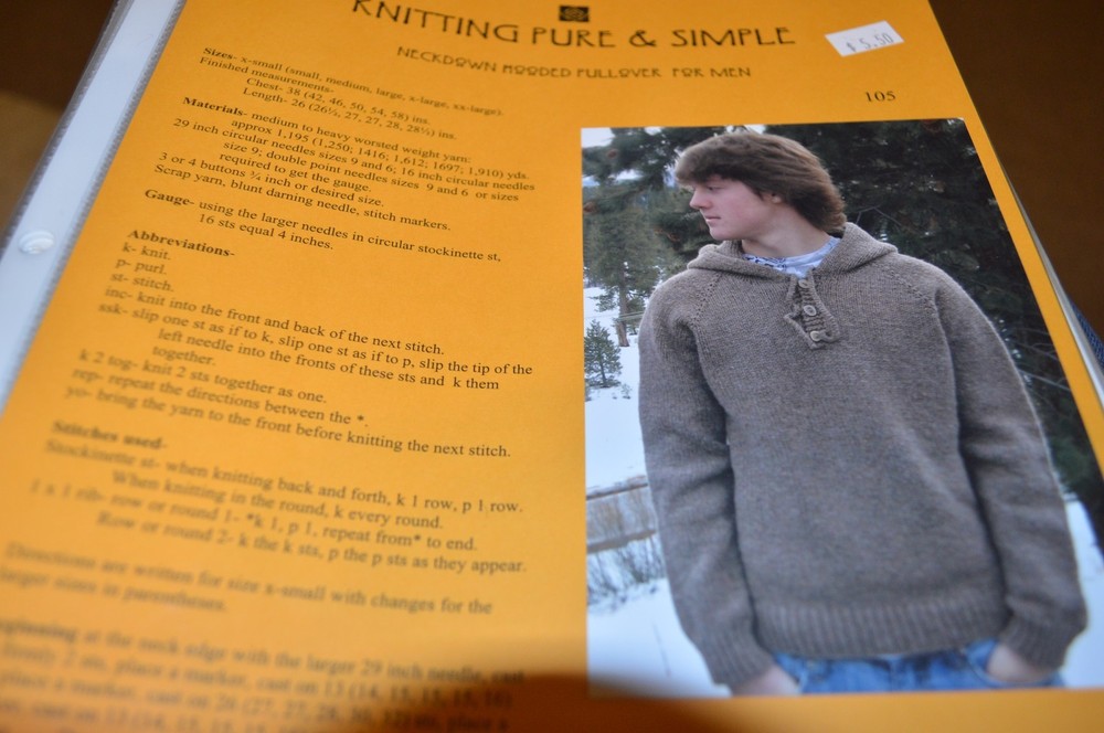 Knitting Pure & Simple Pattern 105 Neckdown Hooded Pullover for Men