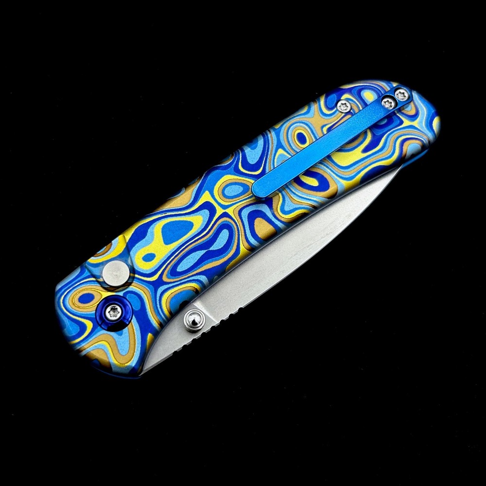 WE Knife Qubit WE22030F-2 Button Lock Knife Titanium Handle 3.2" CPM 20CV Blade
