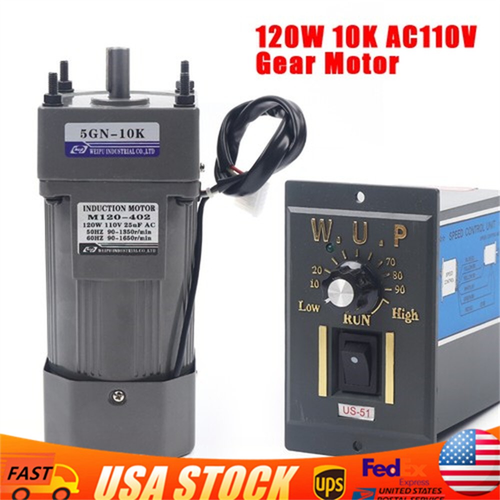 110V 120W AC Gear Motor Electric Motor Variable Reducer w/ Speed Controller 1:10
