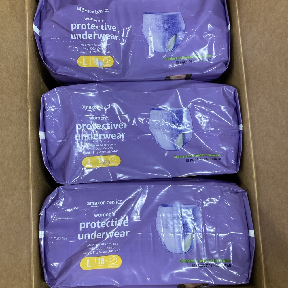3X Incontience Underwear, (Pullups), Amazon Basics, Size Large, Women's, 18 Ct
