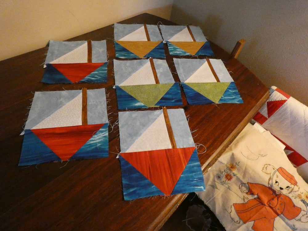 Sailboat Quilt Blocks Handmade Pieced