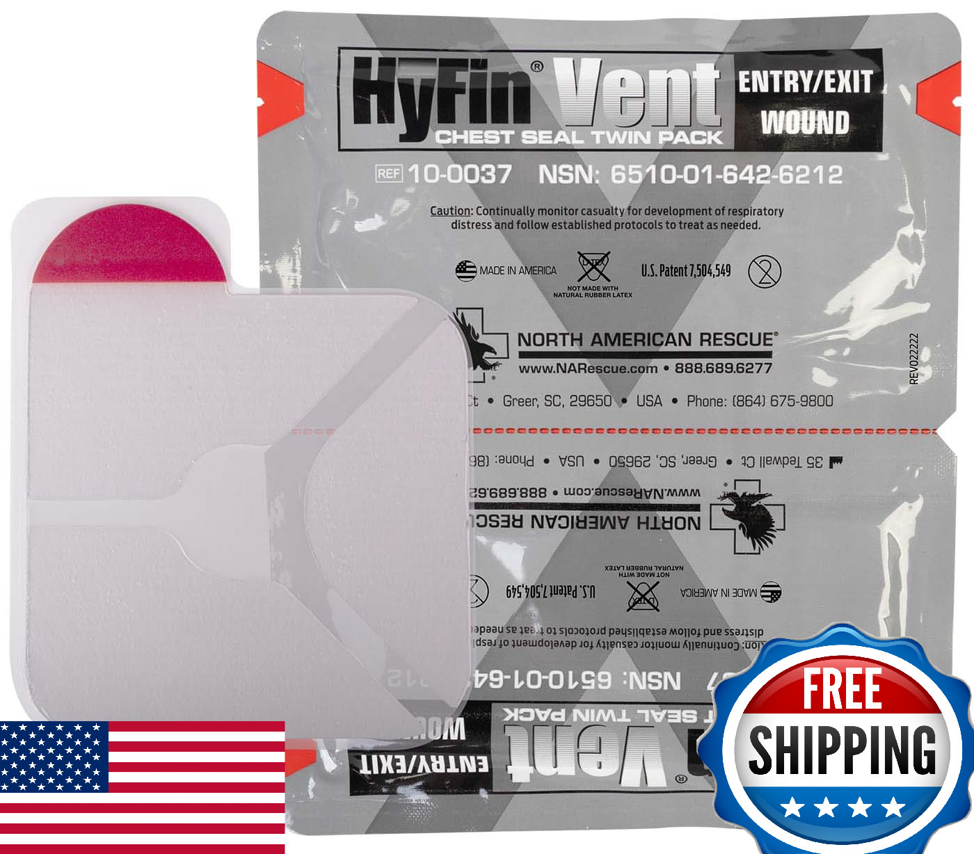 North American Rescue HyFin Vent Chest Seal Twin Pack Vented Wound Chest Seals