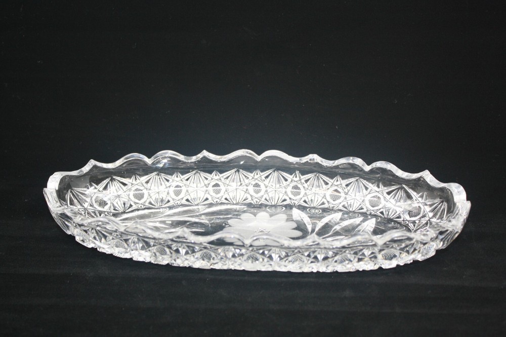 Crystal Celery Dish 10 inch etched flower