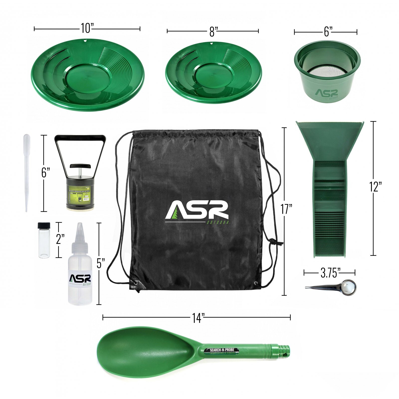 ASR Outdoor Lightweight Backpacker Gold Panning Kit with Rubber Mini Sluice 14pc