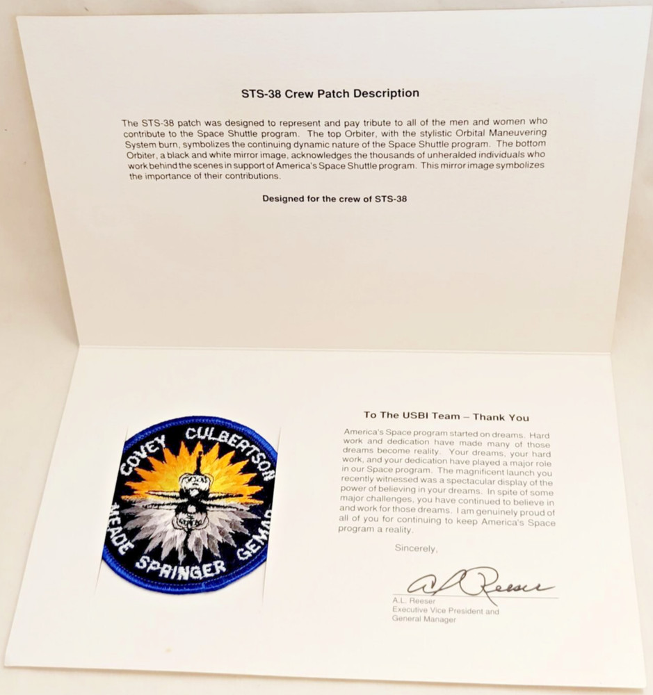 NASA Space Shuttle Atlantis STS-38 Crew Patch, United Technologies Card Patch 4"