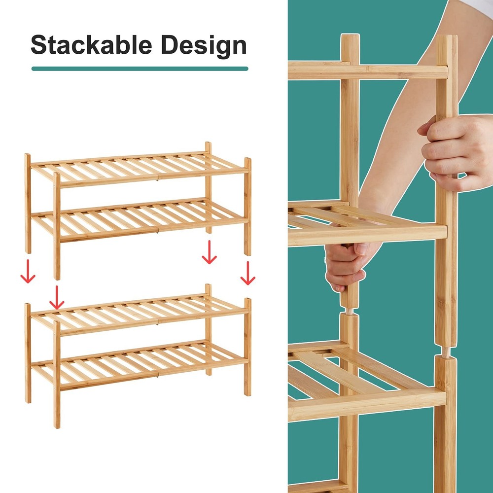 4-Tier Bamboo Shoe Rack for Entryway, Stackable | Foldable | Natural, Shoe Or...