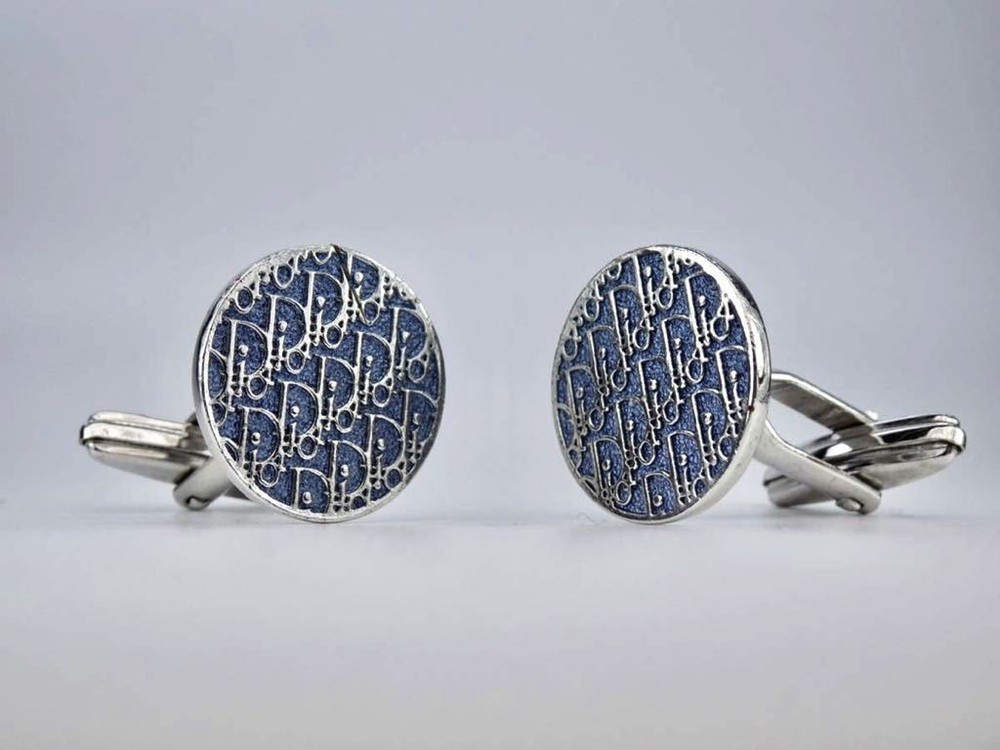 Rare Dior Oblique Light Blue Circle Cufflinks