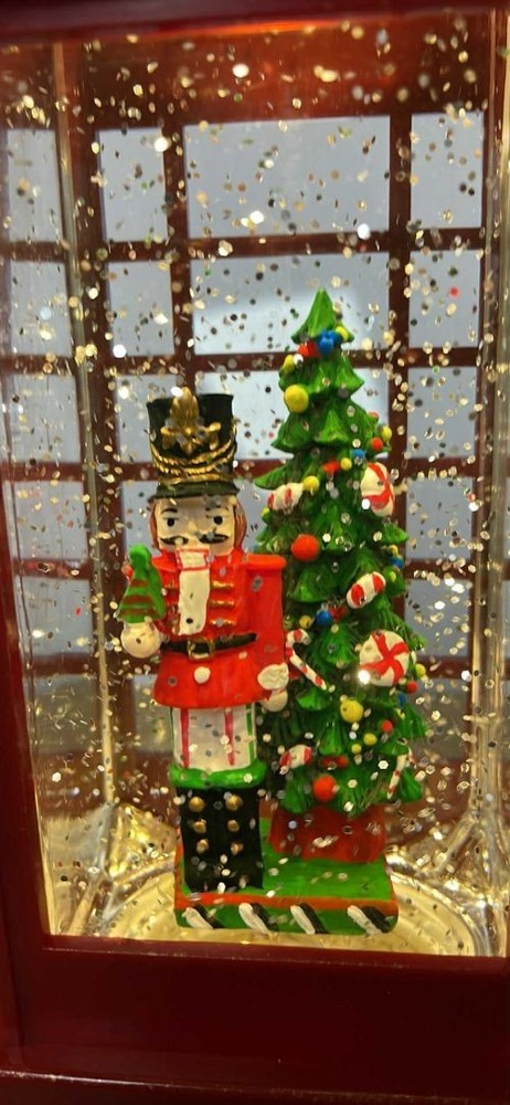 9.8" LIGHTED NUTCRACKER TELEPHONE BOOTH SPINNING WATER GLOBE - CHRISTMAS DECOR