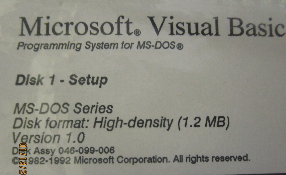 Microsoft Visual Basic Standard Edition DOS Version 1 5.25" floppys NOS