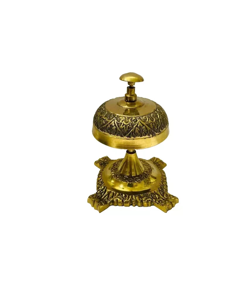 Table Desk Bell Antique Vintage Brass Hotel Service Ornate Reception Counter