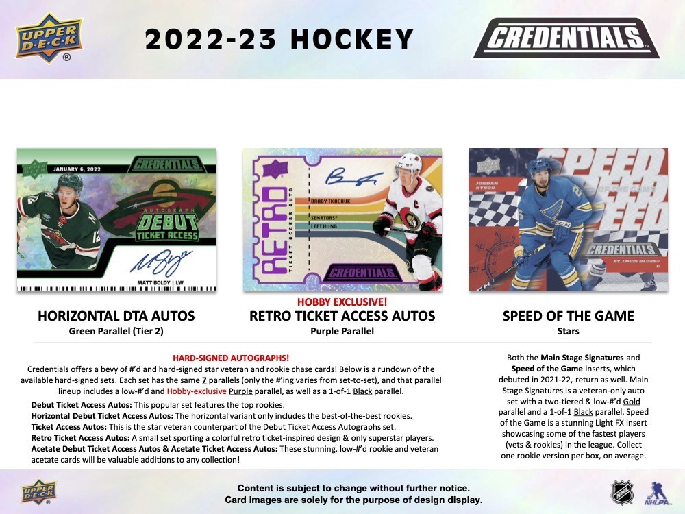 2022-23 Upper Deck Credentials Hockey Hobby Box