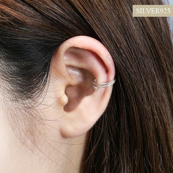 Diamond Line 925 Sterling Silver Ear Cuffs, Pair
