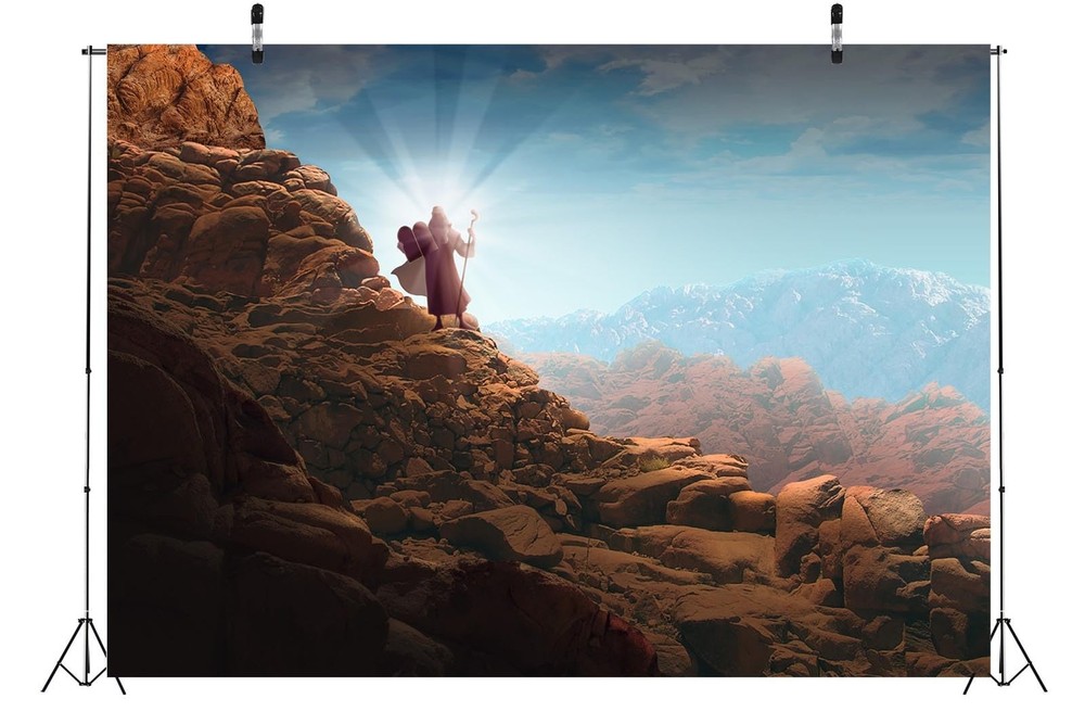 8x6ft Fabric Moses Backdrop Moses Holding Ten Commandments Tablets on Mount S...