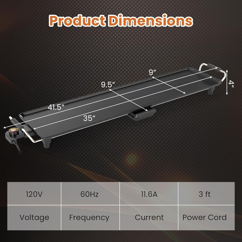 Electric Griddle, Extra Large Teppanyaki Grill with Adjustable Temperature..