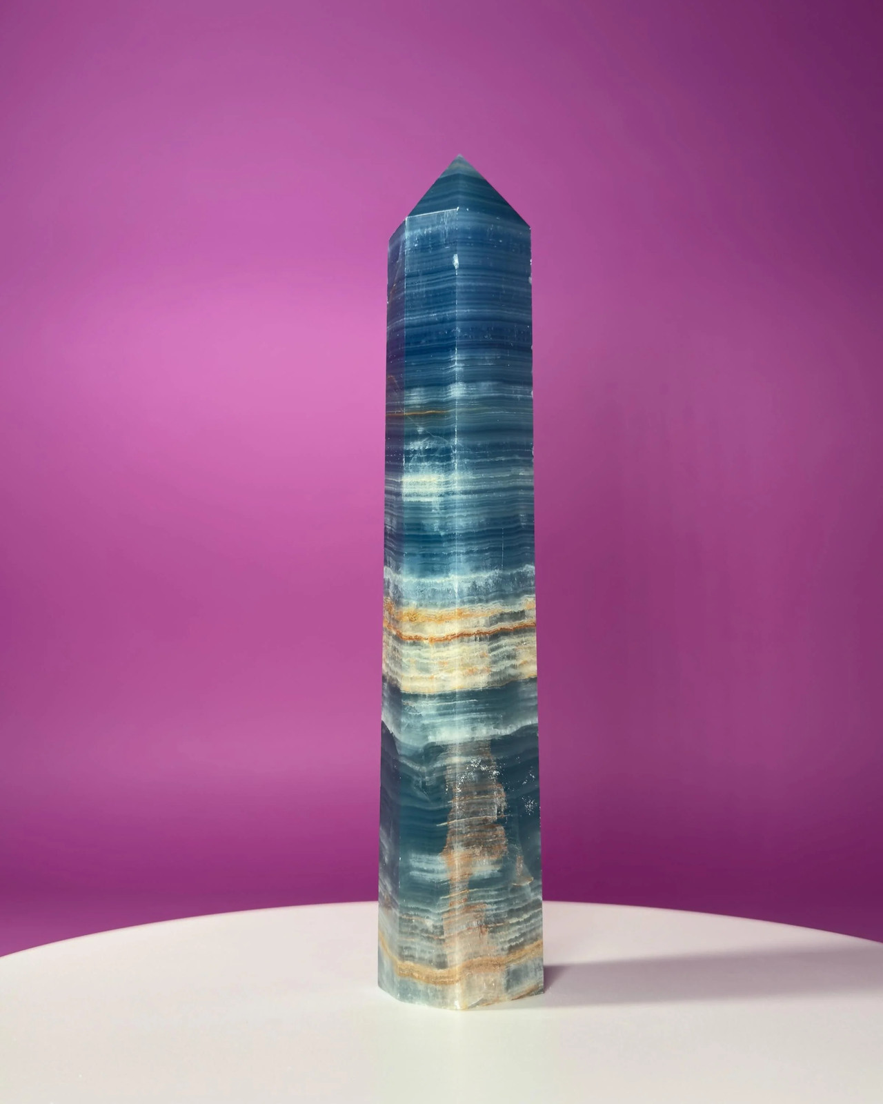 Blue Onyx Aquatine Calcite Tower 910g 10" Banded Blue Calcite Crystal