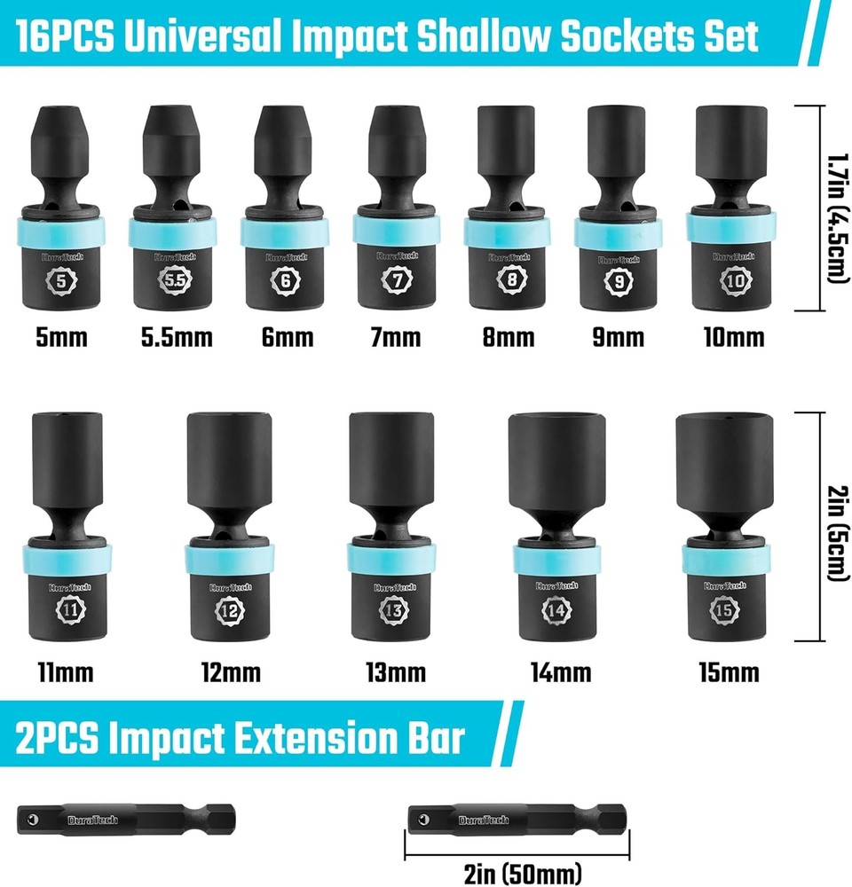 DURATECH 1/4" Drive Impact Universal Joint Socket Set, Swivel Socket Set