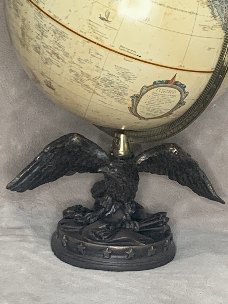 Replogle 12" Globe Eagle Tabletop Brass Tone Resin Eagle Base Globe Vintage