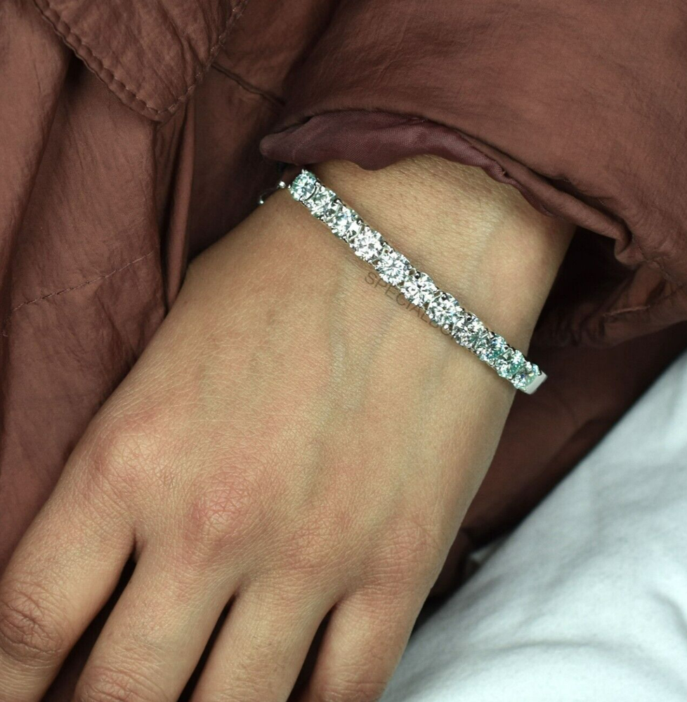 Gorgeous 13Ct White Diamonds Bangle Openable Bracelet 925 Silver-VIDEO