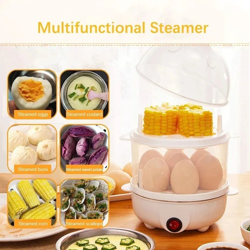 Electric Egg Cooker Boiler Double Layer Automatic 14 Egg Capacity Steamer