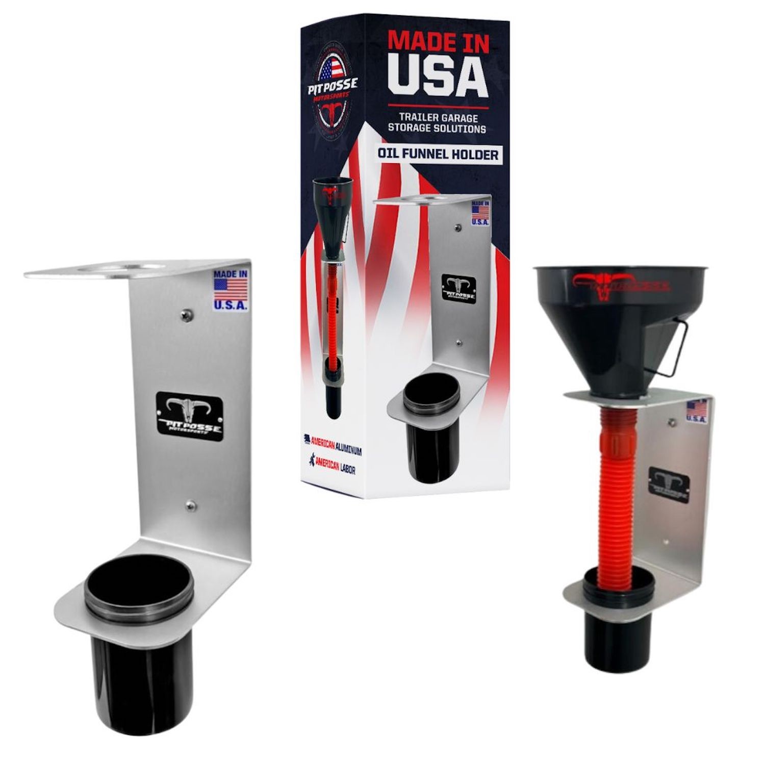 Pit Posse PP3364 Aluminum Oil Funnel Holder Wall Rack Garage Made in USA