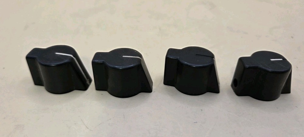 4 Used Black Bakelite Winged Pointer Knobs 60's 70's 1/4 Shaft Brass Insert