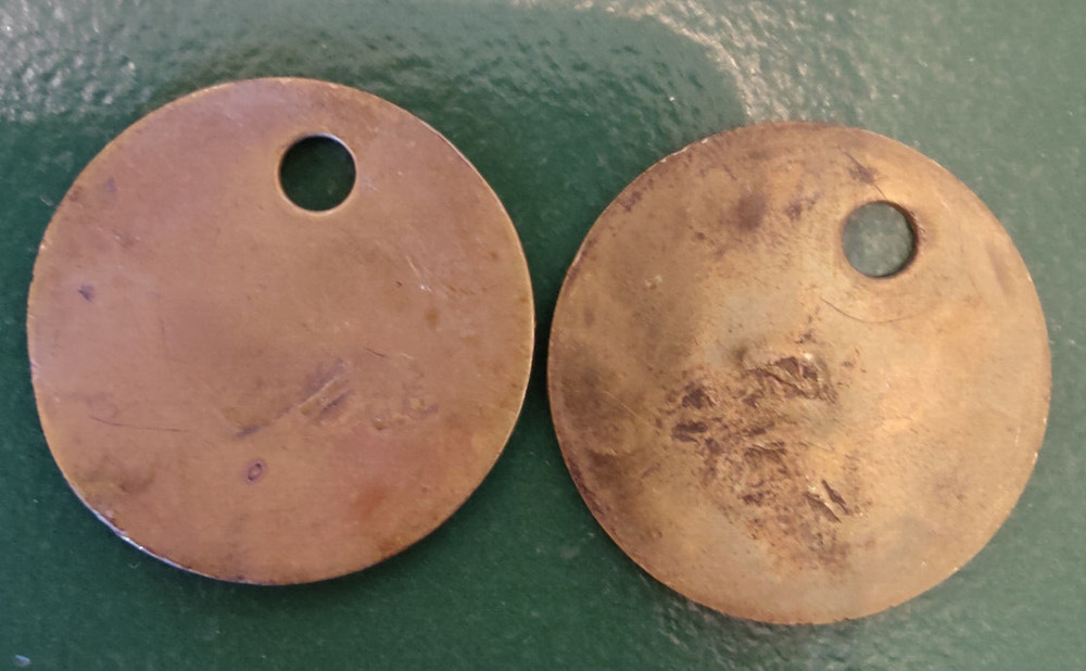 2x GRIMETHORPE Colliery Pit Check Tally - marked GRIMETHORPE COLLIERY 654