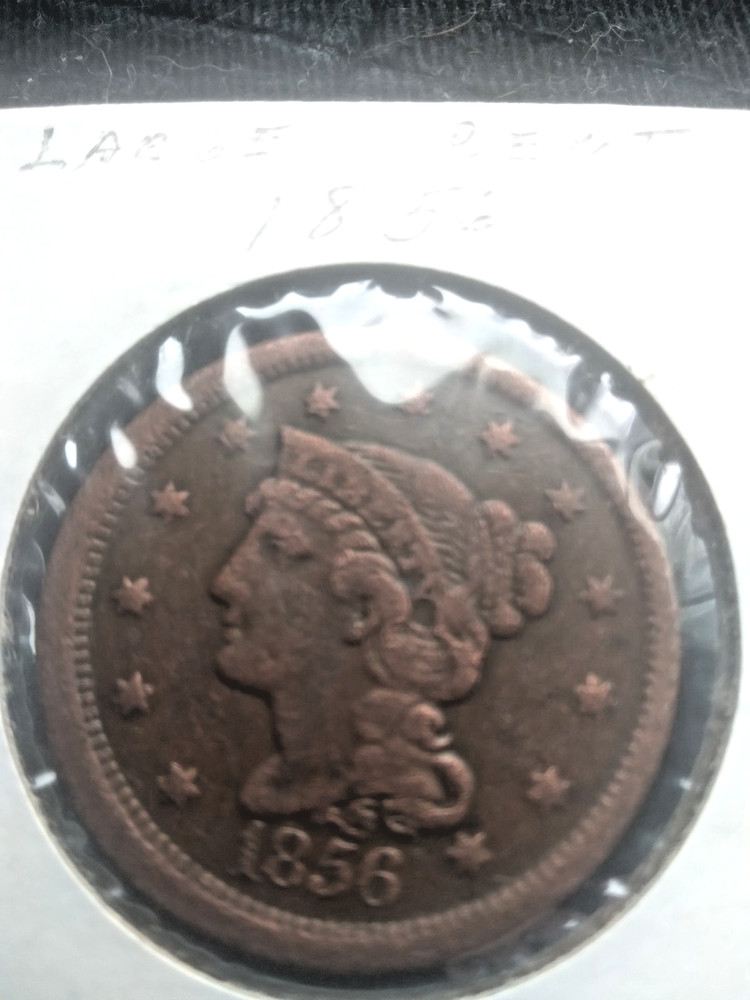 1856 Large One Cent Coin - Rare Mis-Aligned Die Strike Error