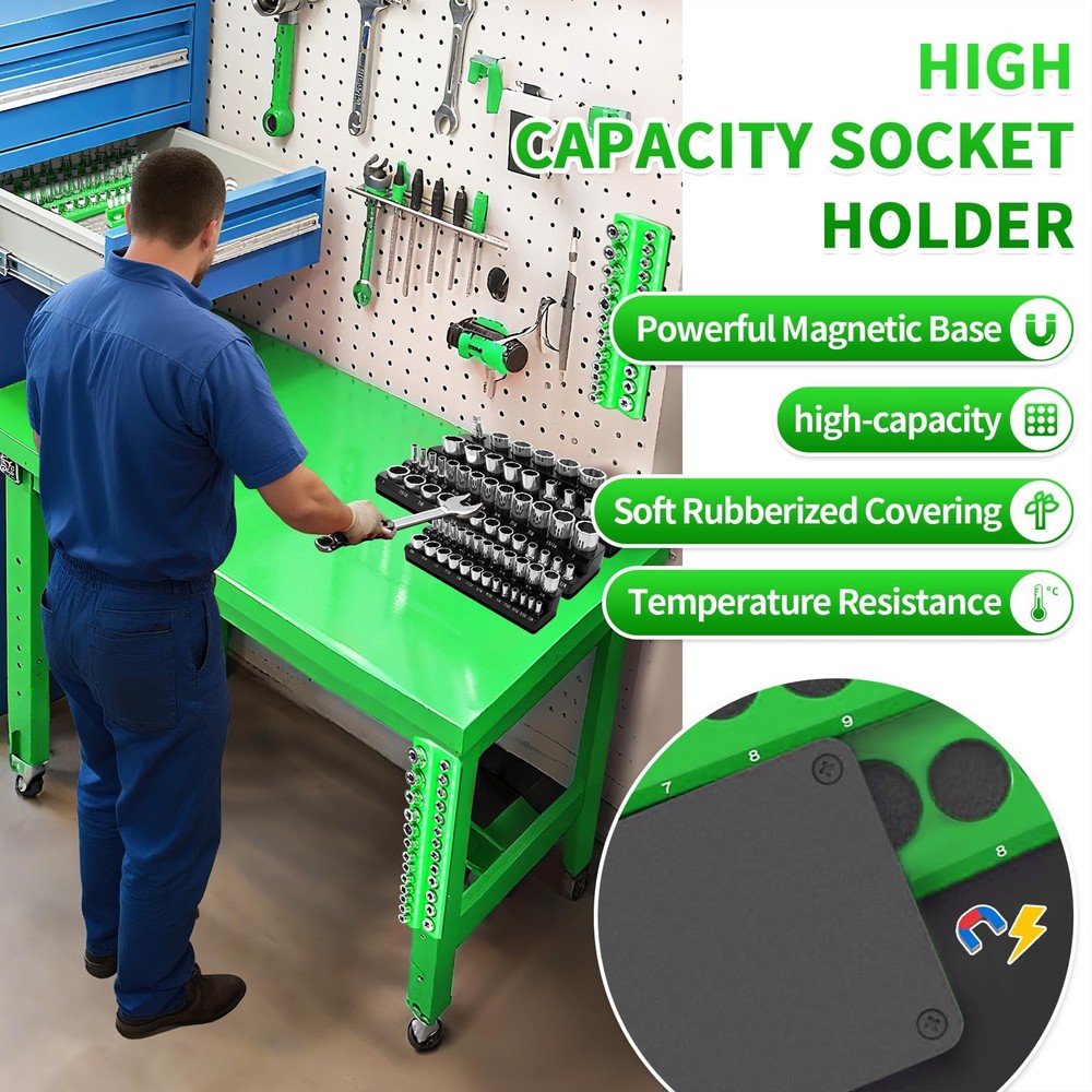 PRRPRR Magnetic Socket Organizer Set, 8PCS Socket Holder, 6 Socket Trays & 2 ...