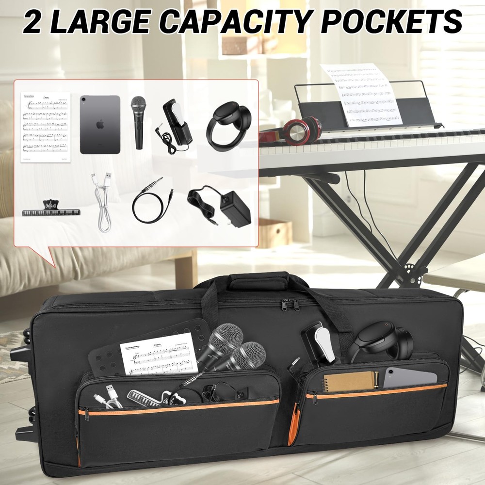 73/76 Key Keyboard Case with Wheels & Adjustable Shoulder Straps– Padded Roll...