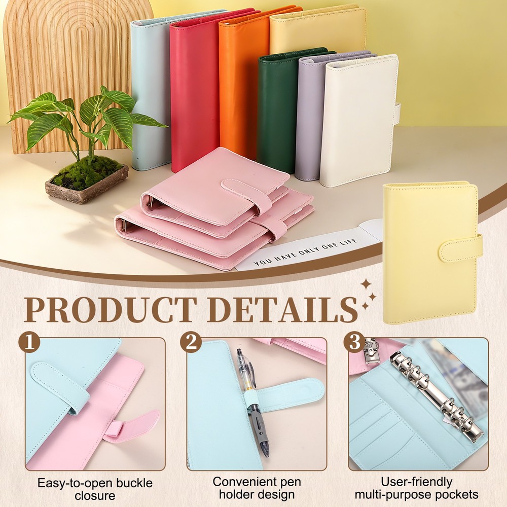 A6 PU Leather Binder Protector, 6 Ring Loose Leaf Notebook Shell, Yellow