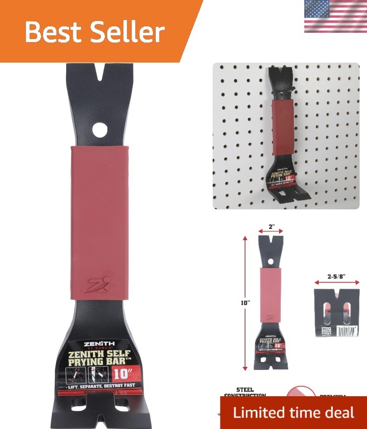 Zenith 10" Self-Prying Pry Bar - Lightweight Demolition Tool with Nail Pullers