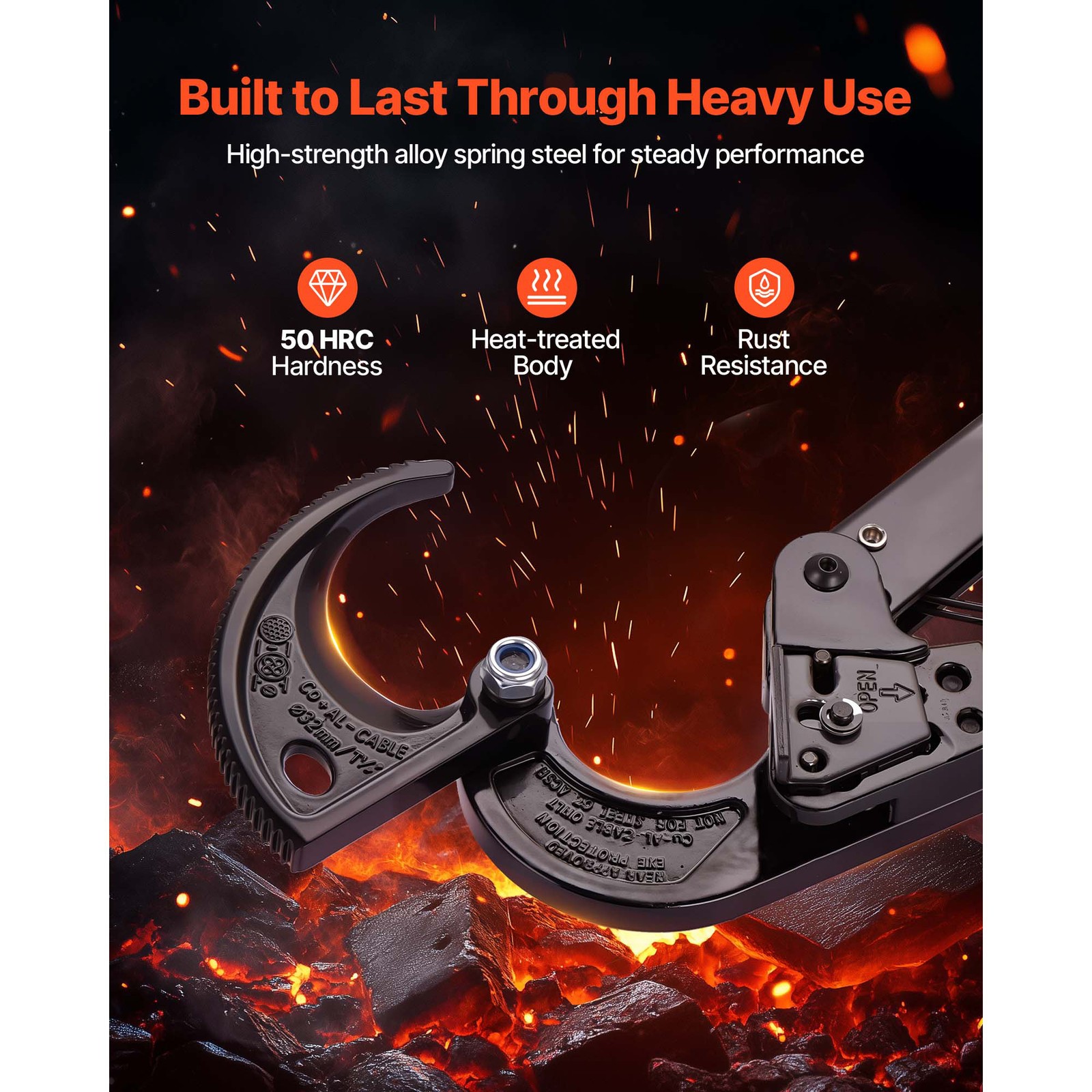 Uimoso Ratcheting Cable Cutter for Copper and Aluminum, 474 MCM / 240 mm²