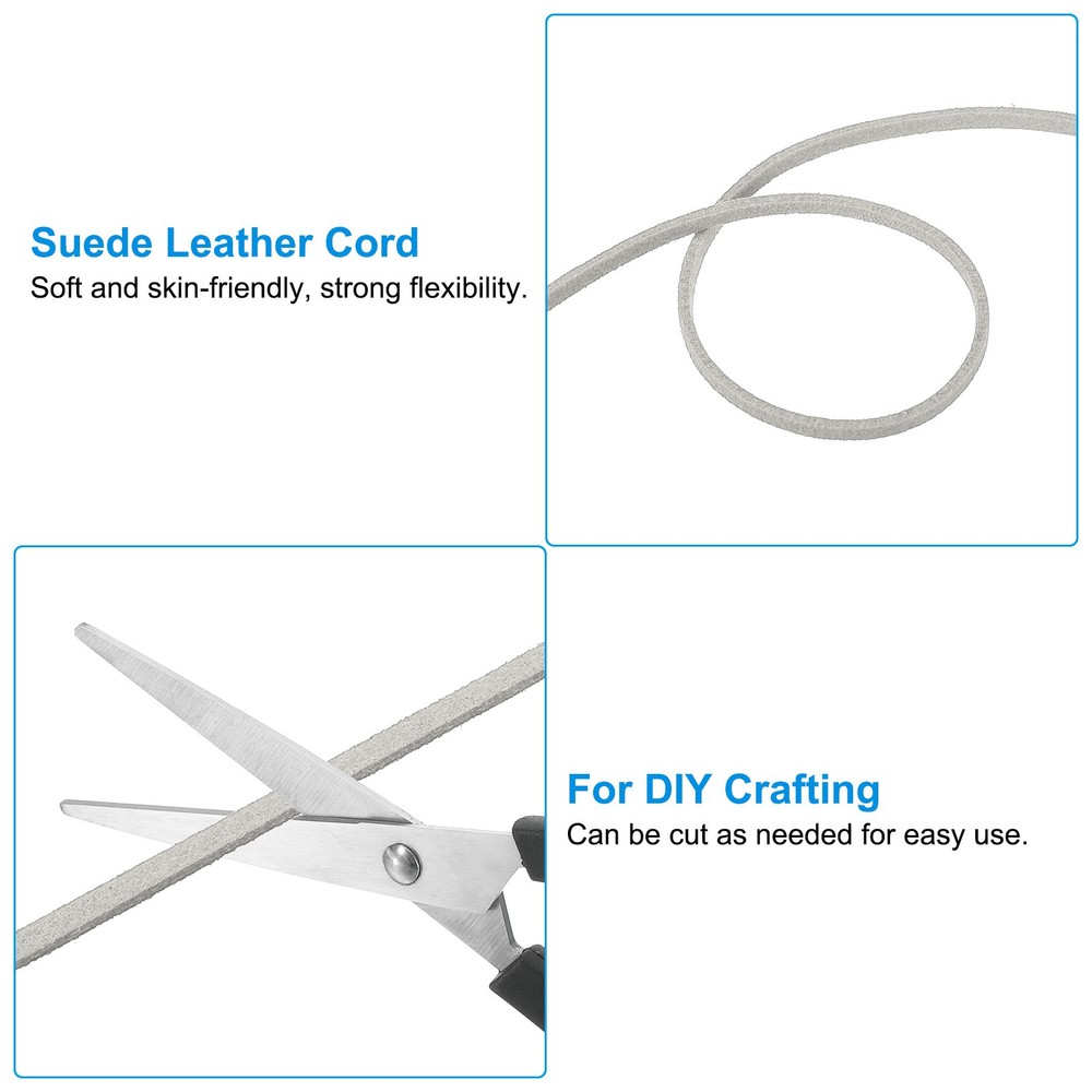 Suede Lanyard String with Roll Spool 98 Yard, Flat Microfiber Cord, Light Gray